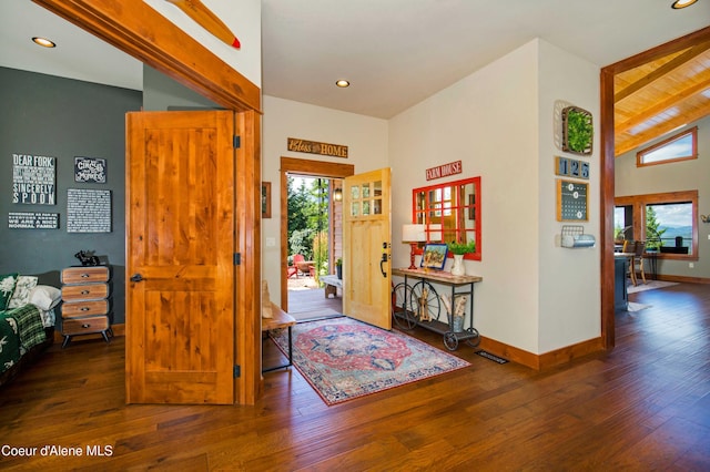 foyer entrance with hardwood / wood-style floors, baseboards, and a healthy amount of sunlight