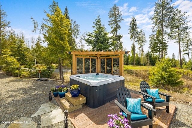 view of patio with central AC unit and a hot tub