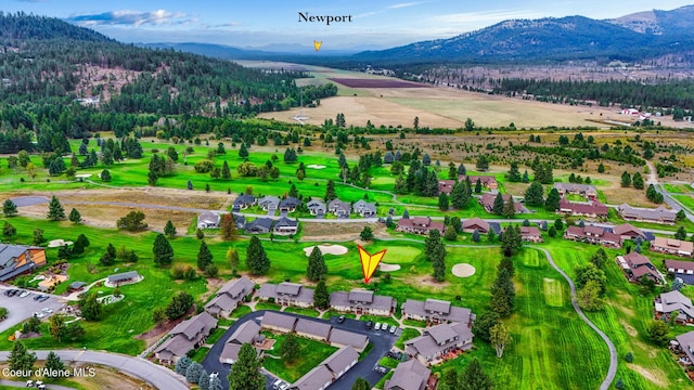 aerial view featuring a residential view and a mountain view