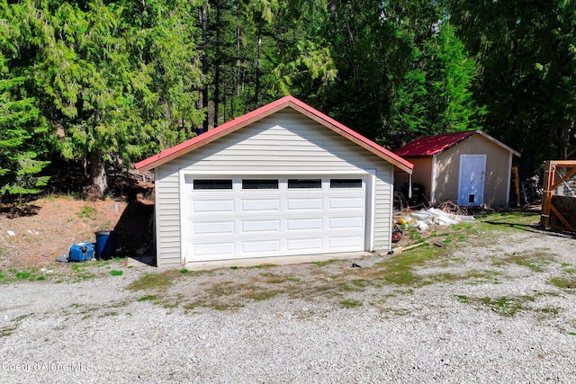 view of detached garage