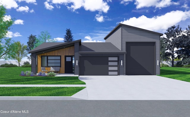 11532 N Clapton Ln, Rathdrum, ID 83858 - modern home featuring a front lawn, driveway, and a garage