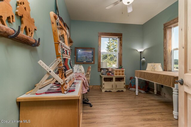 488 Fawn Ln, Bonners Ferry, ID 83805 - home office featuring a ceiling fan and wood finished floors
