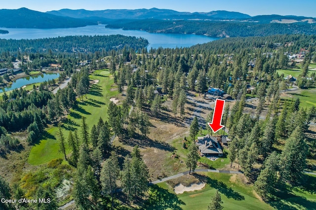 2623 E Old Barn Ct, Harrison, ID 83833 - birds eye view of property featuring a water and mountain view and a forest view