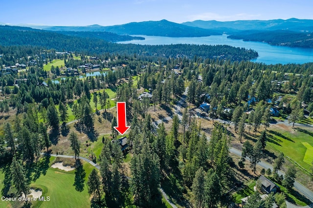 2623 E Old Barn Ct, Harrison, ID 83833 - birds eye view of property featuring a forest view and a water and mountain view