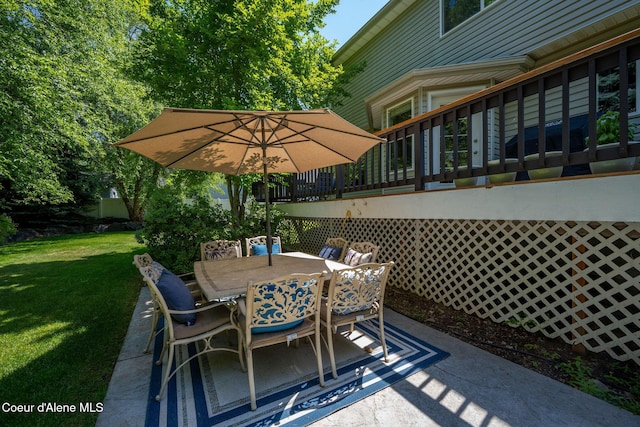 687 E Round Up Cir, Hayden, ID 83835 - view of patio / terrace featuring outdoor dining area and a deck