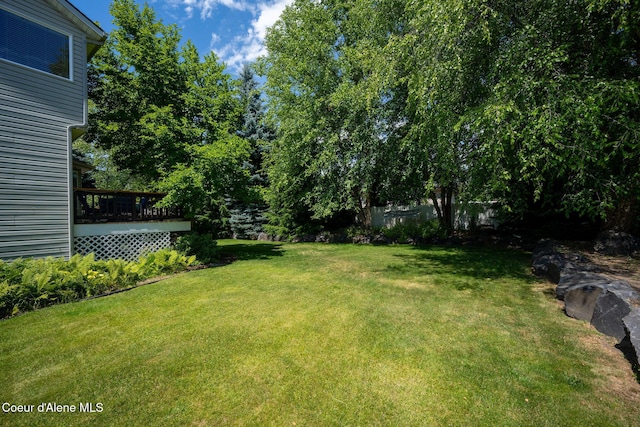 687 E Round Up Cir, Hayden, ID 83835 - view of grassy yard with a wooden deck