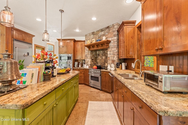 1990 S Gateway Ranch Rd, Coeur Dalene, ID 83814 - kitchen featuring a center island, built in appliances, a sink, decorative backsplash, and a toaster