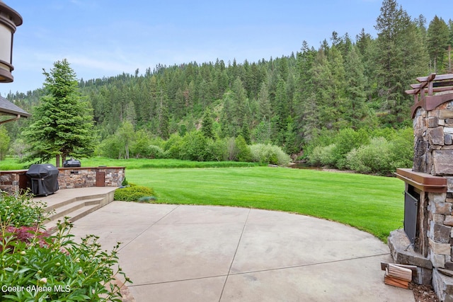 1990 S Gateway Ranch Rd, Coeur Dalene, ID 83814 - view of patio / terrace with grilling area and a forest view
