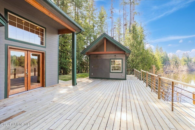 wooden terrace with french doors