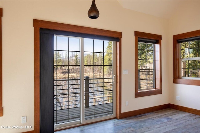 entryway featuring baseboards and wood finished floors