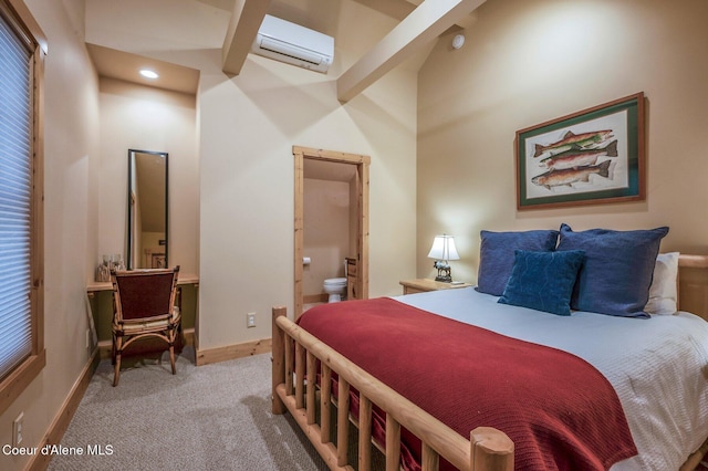 3765 Bottle Bay Rd, Sagle, ID 83860 - bedroom with ensuite bathroom, baseboards, a wall unit AC, and carpet floors