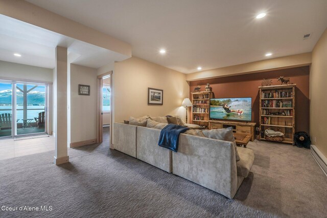 3765 Bottle Bay Rd, Sagle, ID 83860 - living room with carpet floors, baseboards, and recessed lighting