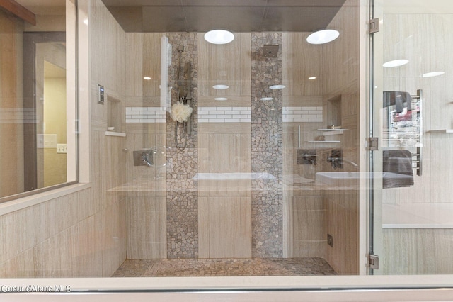 bathroom featuring a shower stall