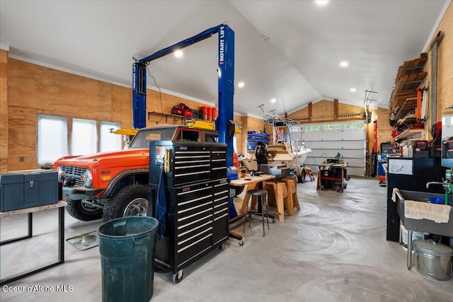 garage featuring a workshop area