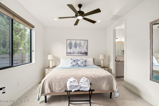 3242 N Rosalia Rd, Coeur Dalene, ID 83814 - bedroom featuring visible vents, light colored carpet, baseboards, and connected bathroom