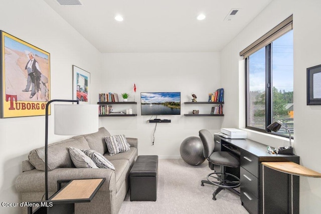 3242 N Rosalia Rd, Coeur Dalene, ID 83814 - office area with recessed lighting, baseboards, visible vents, and carpet floors