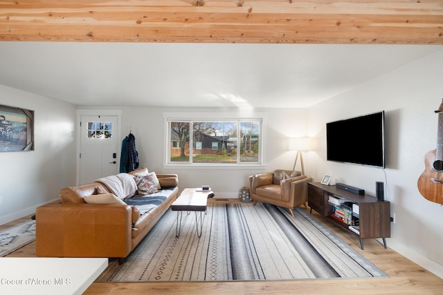 living room featuring baseboards and wood finished floors