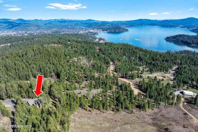 1122 S Four Winds Rd, Coeur Dalene, ID 83814 - birds eye view of property with a view of trees and a water and mountain view