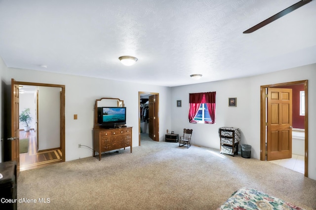 234 Stoneridge Rd, Blanchard, ID 83804 - interior space with light colored carpet, a textured ceiling, and a ceiling fan