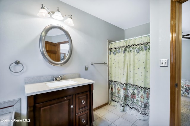 234 Stoneridge Rd, Blanchard, ID 83804 - full bath with vanity, tile patterned flooring, and a shower with curtain