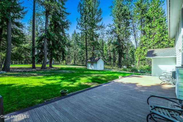 234 Stoneridge Rd, Blanchard, ID 83804 - wooden deck with a storage shed, an outbuilding, and a lawn