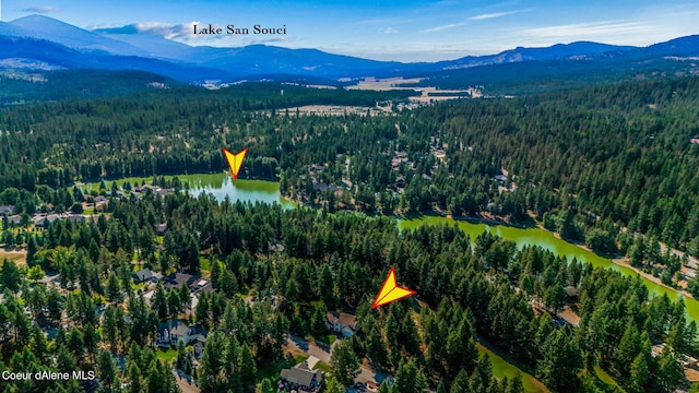 234 Stoneridge Rd, Blanchard, ID 83804 - bird's eye view featuring a wooded view and a water and mountain view