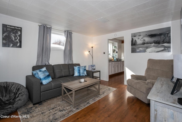 living area with dark wood-style floors