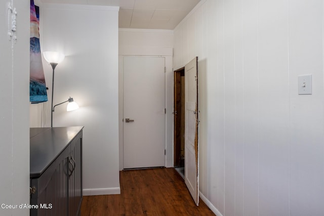 corridor featuring dark wood-style flooring