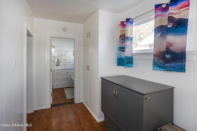 hallway featuring dark wood-type flooring