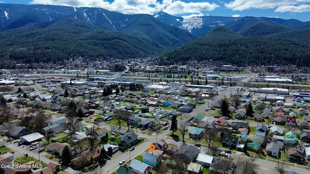 birds eye view of property featuring a mountain view
