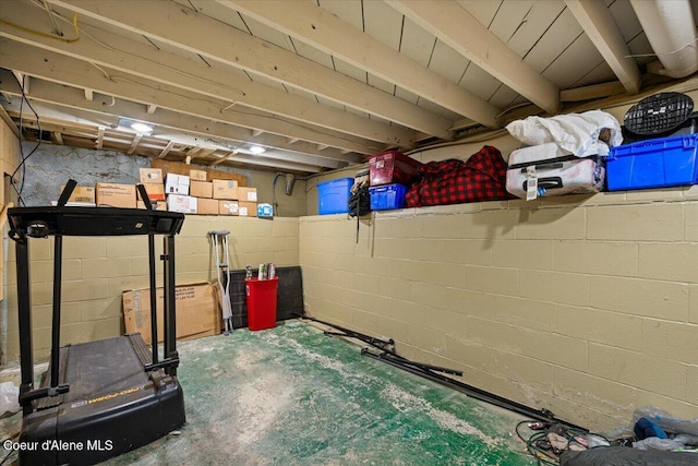 unfinished basement with concrete block wall