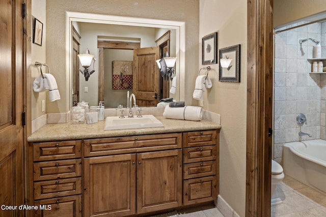 16917 S Basalt Dr, Coeur Dalene, ID 83814 - bathroom with vanity, tile patterned flooring,  shower combination, and a textured wall