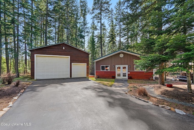 detached garage with french doors