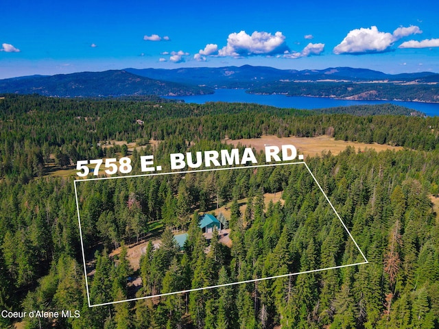 5758 E Burma Rd, Harrison, ID 83833 - aerial view featuring a forest view and a water and mountain view