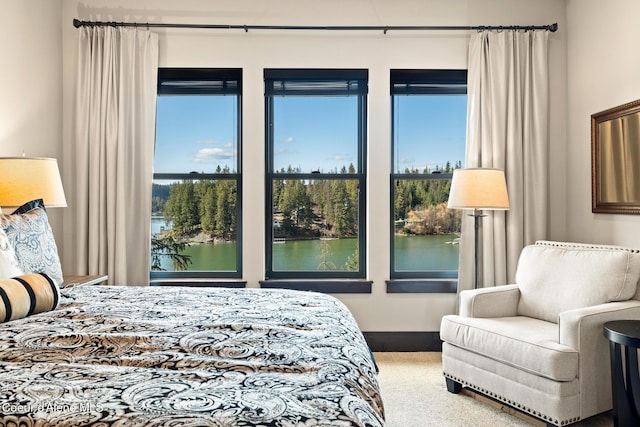7431 E Cumberland Ct, Hayden, ID 83835 - carpeted bedroom with a water view and multiple windows