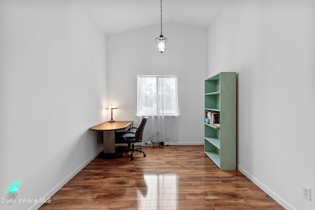 5660 N Loraine St, Coeur Dalene, ID 83815 - office space featuring high vaulted ceiling, baseboards, and wood finished floors