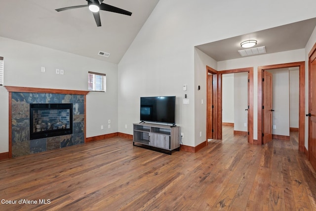 45 Welty Dr, Dover, ID 83825 - unfurnished living room featuring ceiling fan, visible vents, and hardwood / wood-style flooring