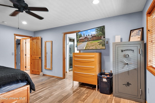 181 E Deer Meadow Ln, Blanchard, ID 83804 - bedroom with light wood-style flooring, recessed lighting, ceiling fan, and baseboards