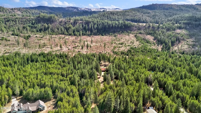 181 E Deer Meadow Ln, Blanchard, ID 83804 - bird's eye view featuring a wooded view and a mountain view