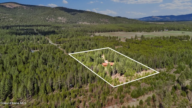 181 E Deer Meadow Ln, Blanchard, ID 83804 - aerial view with a wooded view and a mountain view