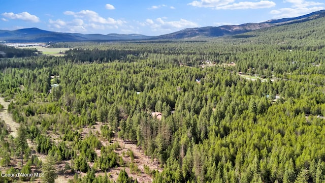 181 E Deer Meadow Ln, Blanchard, ID 83804 - aerial view featuring a wooded view and a mountain view