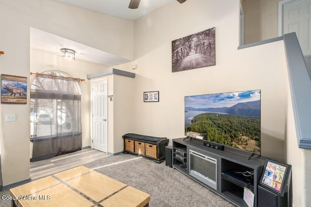 interior space with a ceiling fan