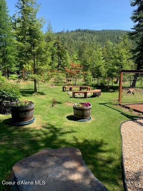 137 Bitterroot Pass, Sagle, ID 83860 - surrounding community with a wooded view and a lawn