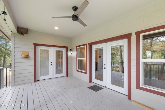 26 Hanaford Rd, Blanchard, ID 83804 - wooden deck featuring french doors and a ceiling fan