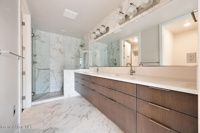 1579 W Riverstone Dr # 306, Coeur Dalene, ID 83814 - full bath with marble finish floor, a sink, a marble finish shower, and double vanity