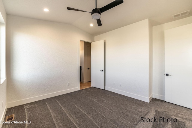 11506 N Clapton Ln, Rathdrum, ID 83858 - unfurnished bedroom featuring carpet flooring, baseboards, vaulted ceiling, recessed lighting, and ceiling fan