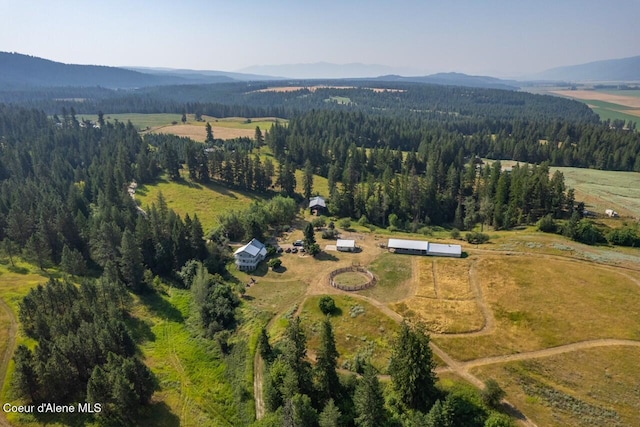 aerial view featuring a rural view and a mountain view