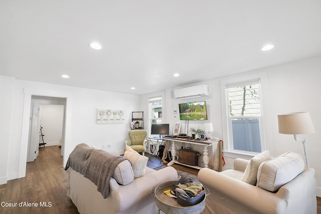 516 E Indiana Ave, Coeur Dalene, ID 83814 - living area featuring baseboards, wood finished floors, a wall mounted AC, and recessed lighting
