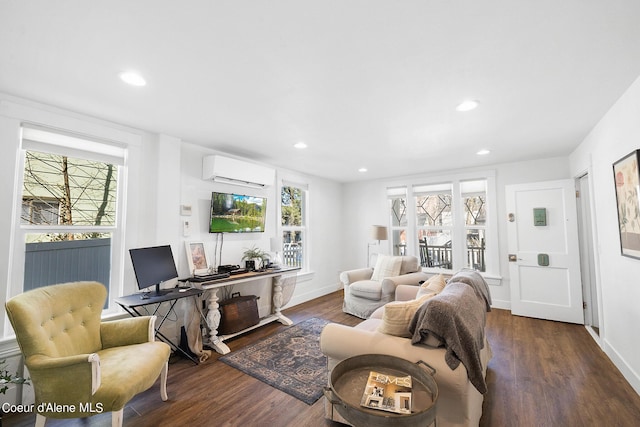 516 E Indiana Ave, Coeur Dalene, ID 83814 - living room featuring a wall mounted air conditioner, wood finished floors, and recessed lighting