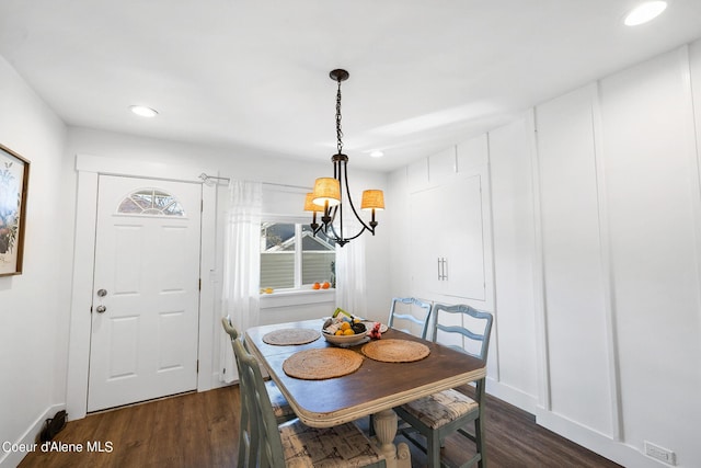 516 E Indiana Ave, Coeur Dalene, ID 83814 - dining room featuring baseboards, recessed lighting, a chandelier, and dark wood finished floors